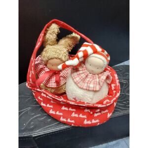 VINTAGE Kathy Kruse Lavender fabric sachet dolls (2) on original basket